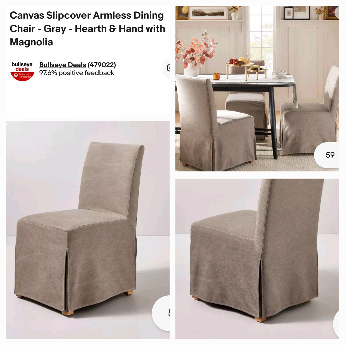 Hearth and Hand Dining Chair with Canvas Slipcover, Gray - Lima Deals