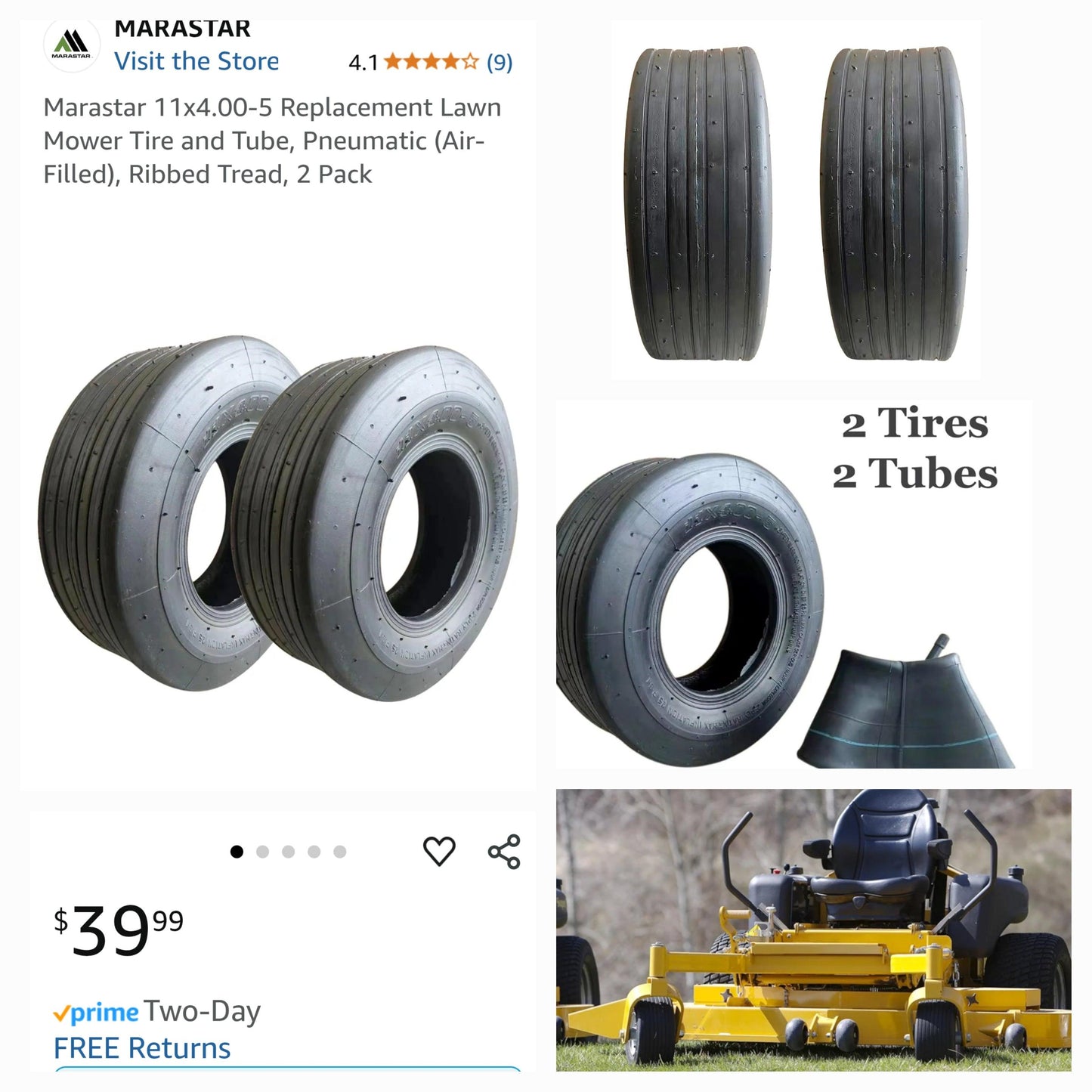 11 x 4- 5 Replacement Zero-Turn Deck Tires 2-Pack