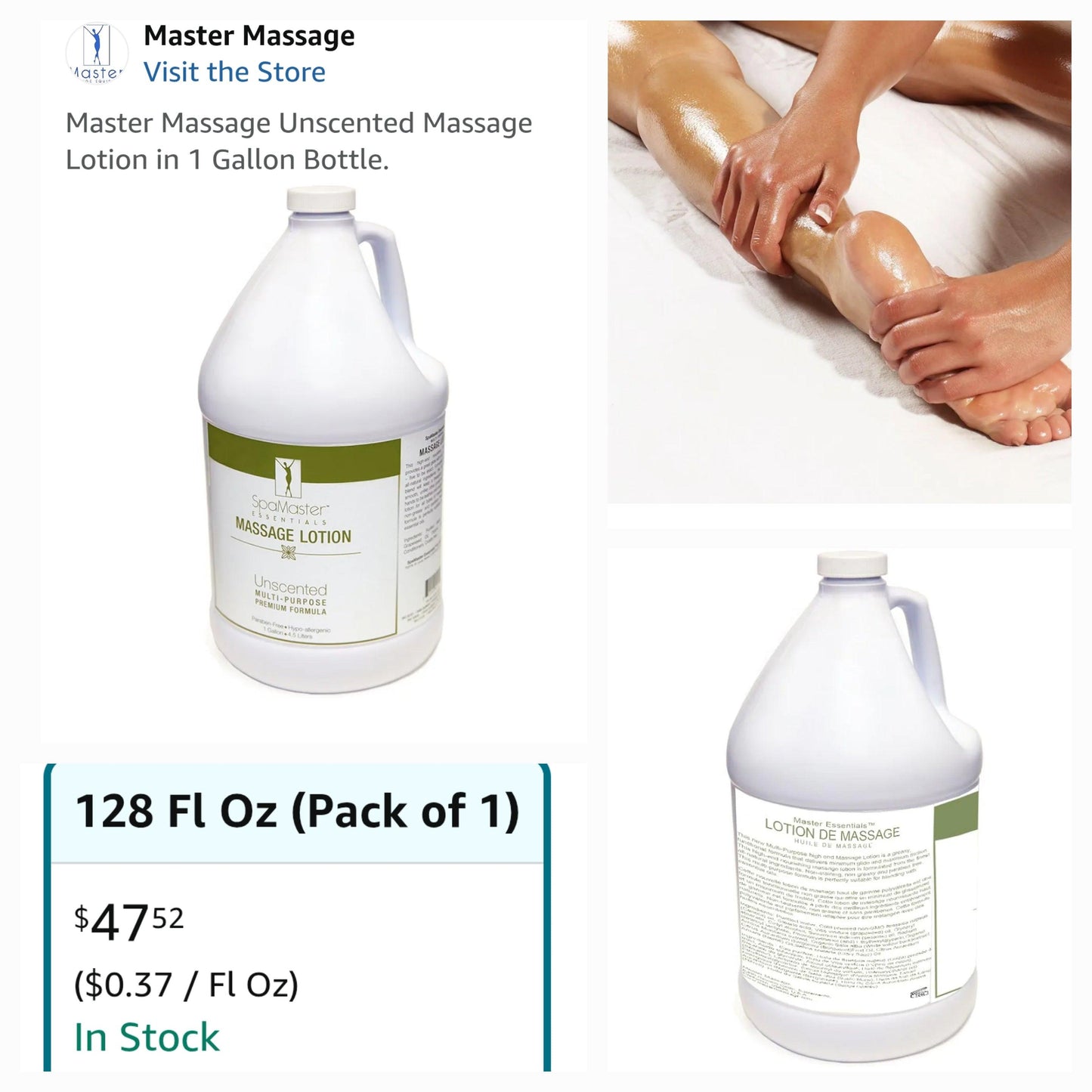 Master Massage Unscented Massage Lotion, One-Gallon Bottle