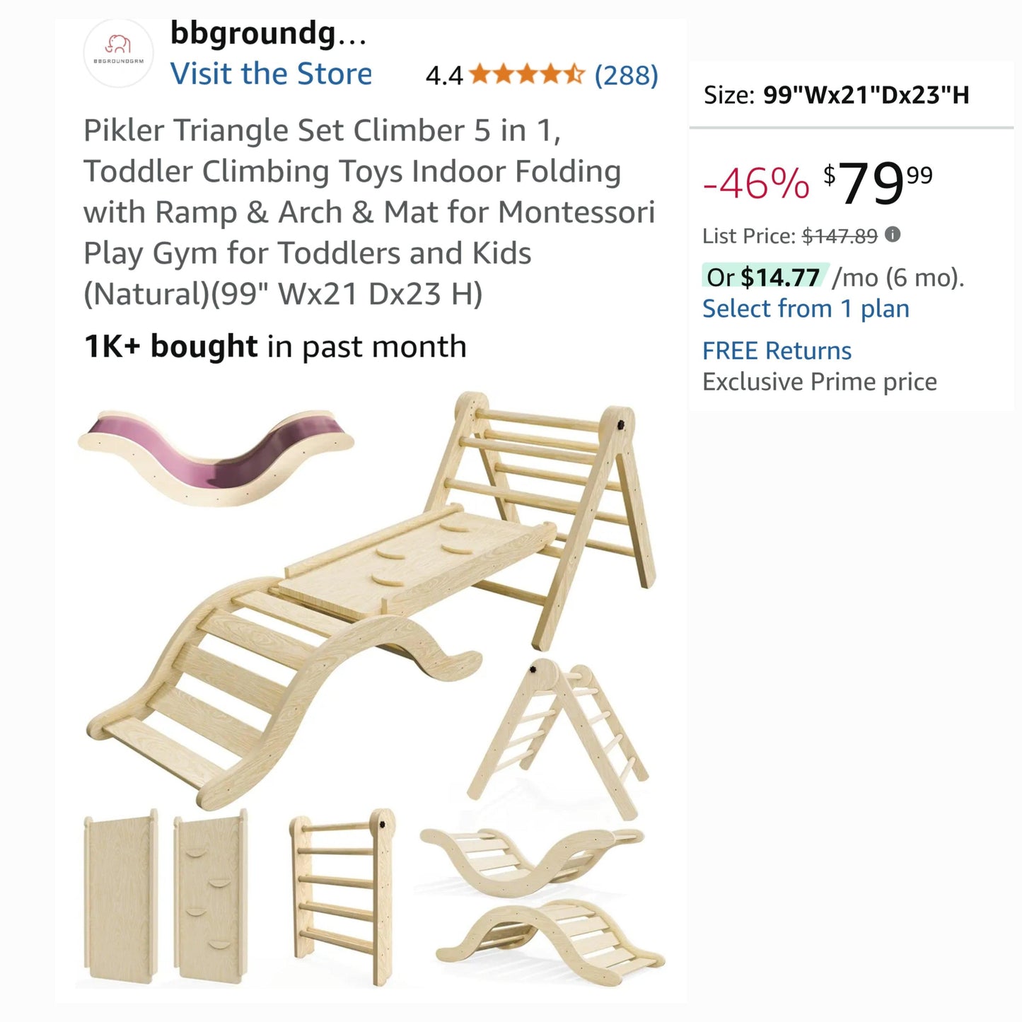 5 in 1 Pikler Triangle Set, Baby Climbing Montessori Toys Indoor Playground