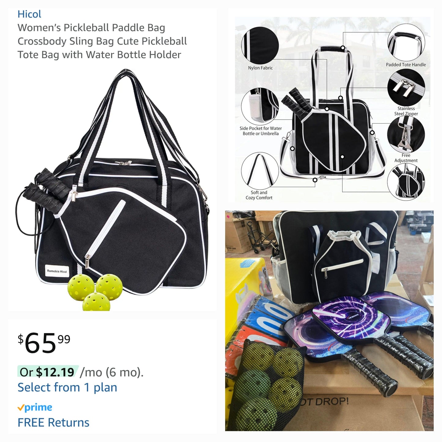 Pickle Ball Sport Tote with 4 Paddles, 8 Balls, and Scoreboard, Navy and White