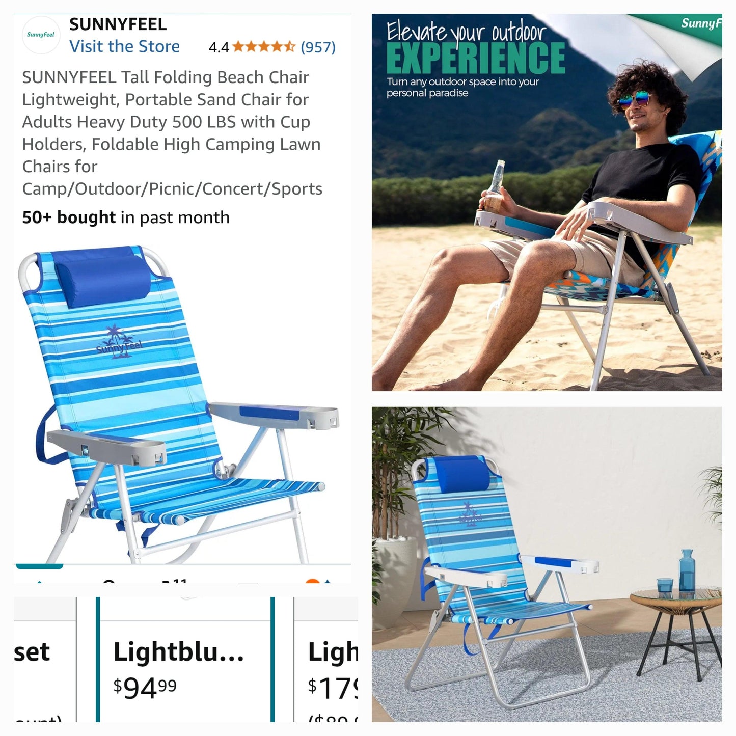 Sunnyfeel Tall Folding Lightweight Beach Chair 500LB Capacity, Blue
