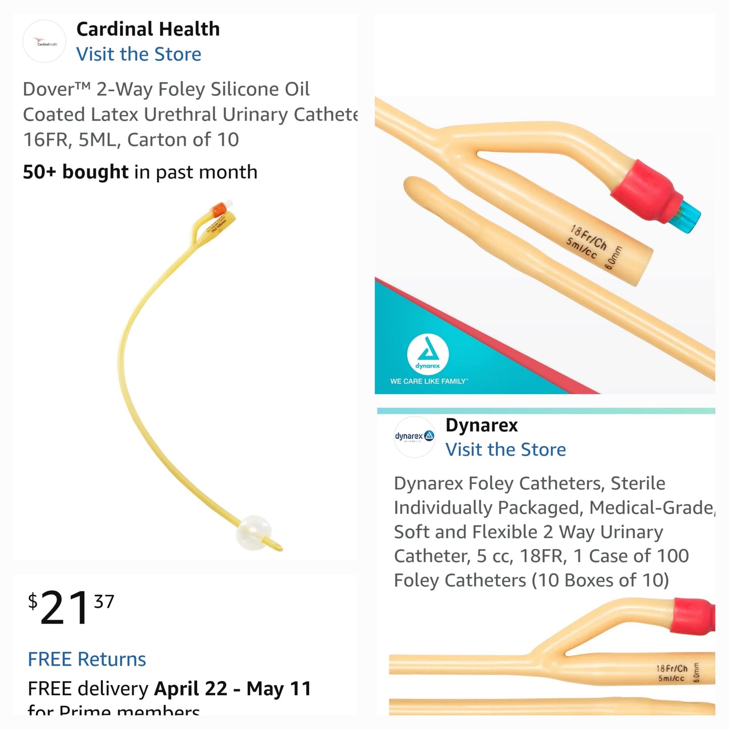 Cardinal Health Dover 2-Way Foley Silicone Oil Coated Latex Catheter, 10-Pack