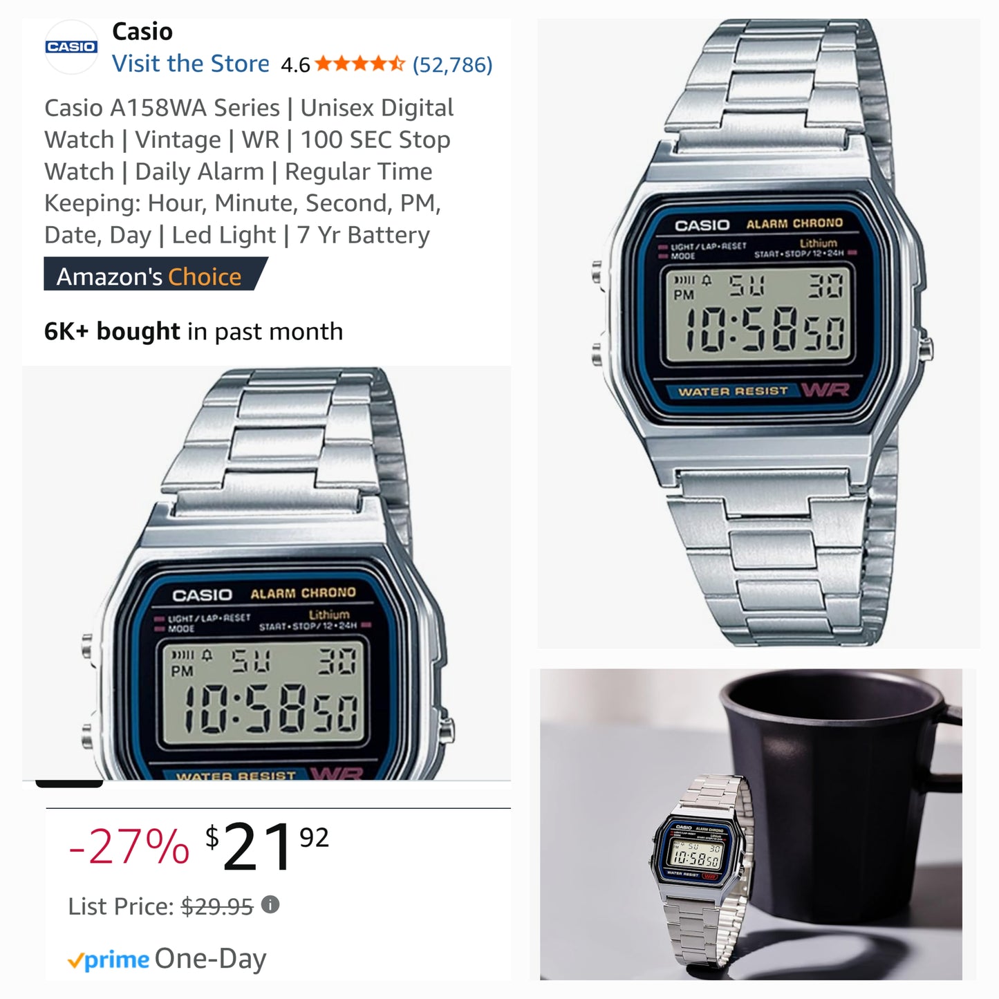 Casio AW158 Series Digital Wrist Watch with Alarm, Stop Watch, 7-Year Battery