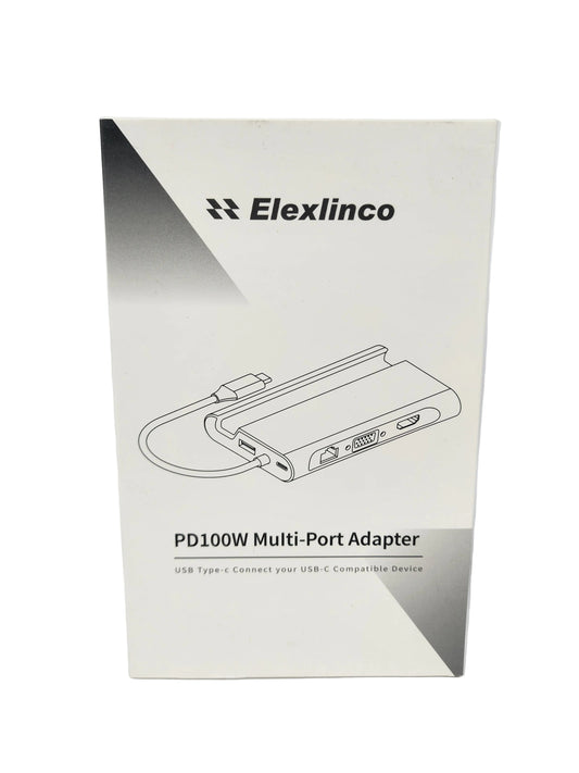 Elexlinco USB C Hub, 7-in-1 Type C Dock Adapter with Ethernet, 100W Power Delivery USB-C
