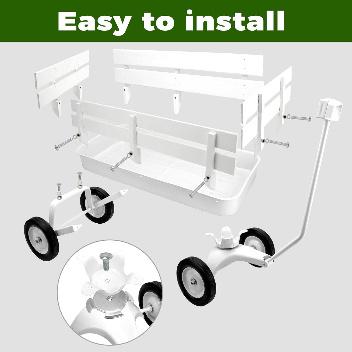 Pull Along Wagon,White Flower Girl Wagon All-Terrain Wedding Wagon with Removable Wooden Side Panels