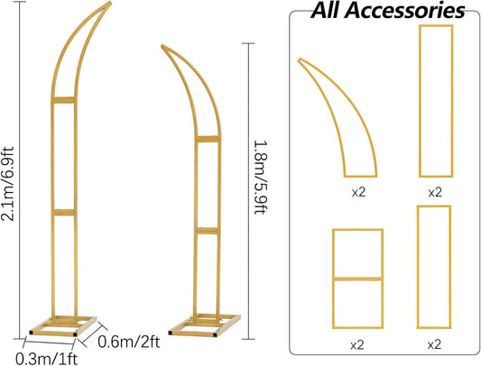 Vincidern 2pcs Curved Wedding Arch Backdrop Stand, Half Moon Arch Stand Party Decorations, Indoor & Outdoor Use (Gold,5.9ft,6.9ft)