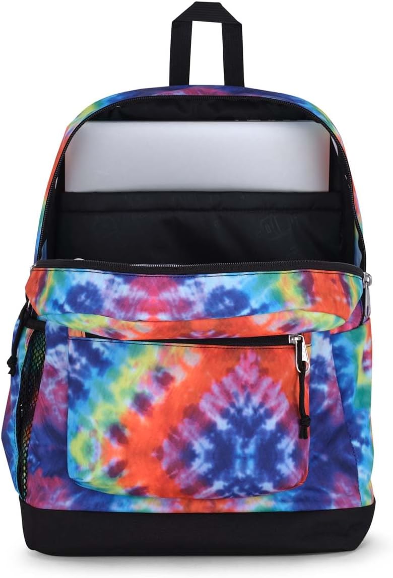 JanSport Cross Town Plus Backpack - Large Main Compartment, Side Water Bottle Pocket, 15-Inch Padded Laptop Sleeve - Red/Multi Hippie Days