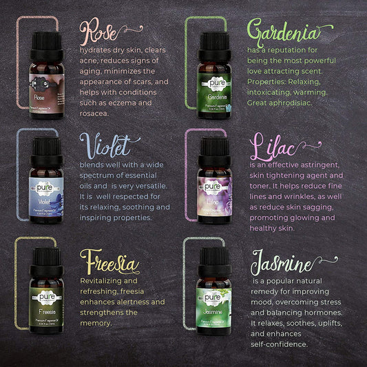 Pure By Rachelle Parker Premium Grade Floral Fragrance Oil Set - Set of 6
