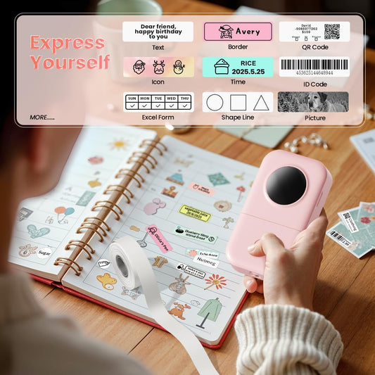 Phomemo Pink Label Maker, D30 Portable Bluetooth Label Maker Machine with Tape, Small Mini Label Printer