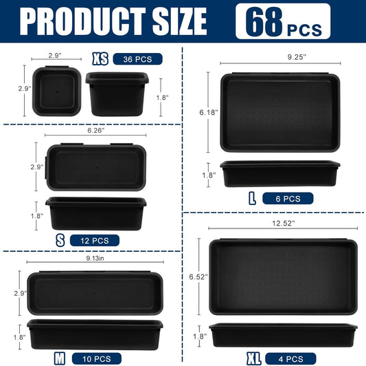 68 Piece Tool Box Organizer Tray Dividers, 5 Sizes, Black