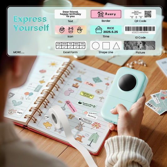 Phomemo Green Label Maker, D30 Portable Bluetooth Label Maker Machine with Tape, Small Mini Label Printer