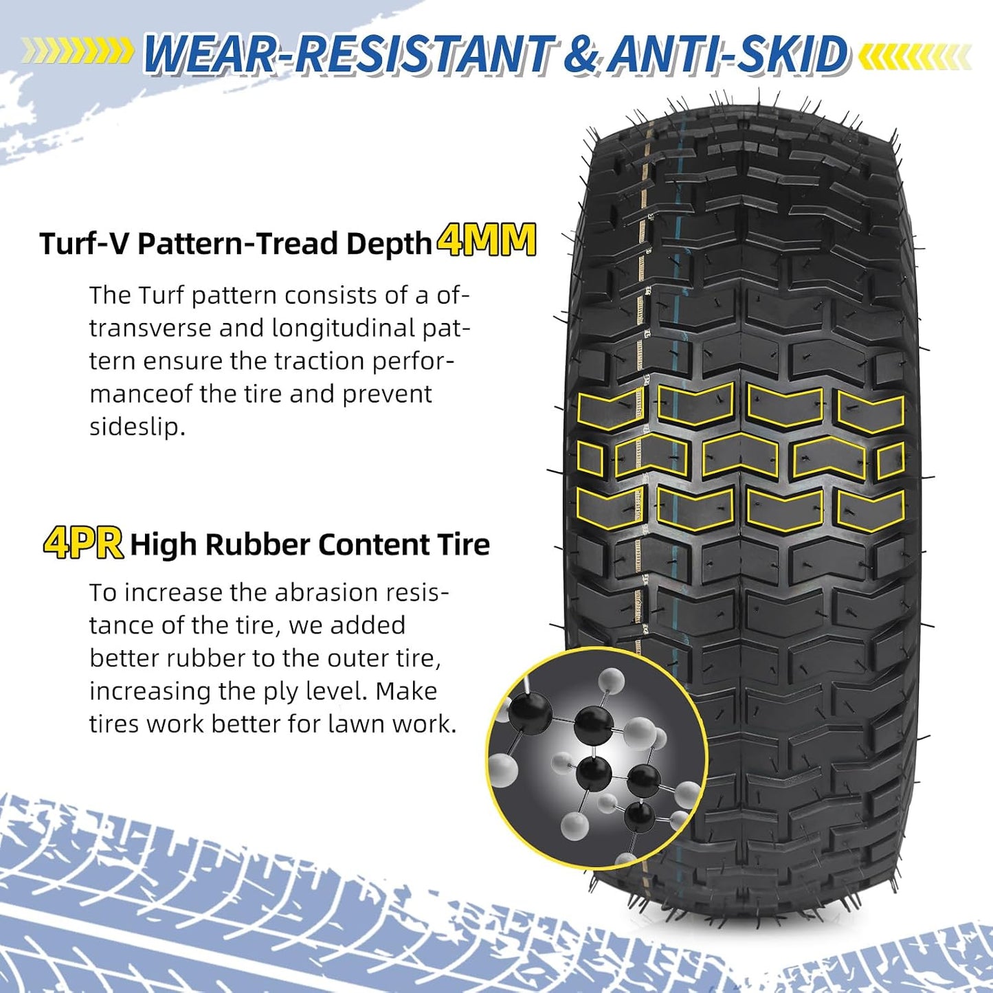 (2 Pack) 15x6.00-6 Tubeless Tire and Wheel, 3" Offset Hub, 3/4" Bearing, 4 Ply, 15x6-6 Lawn Mower Front Tires