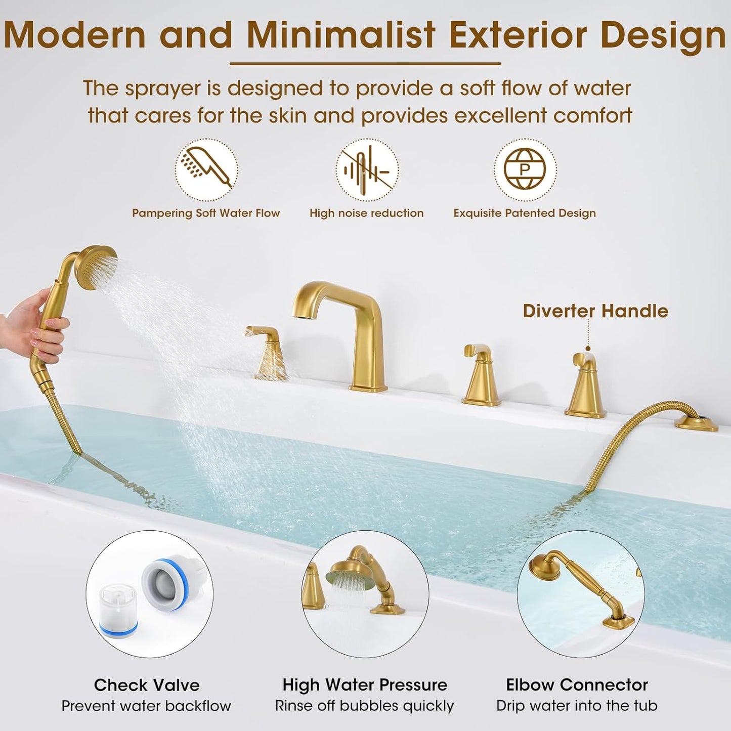 Roman Tub Brass Faucet with Sprayer