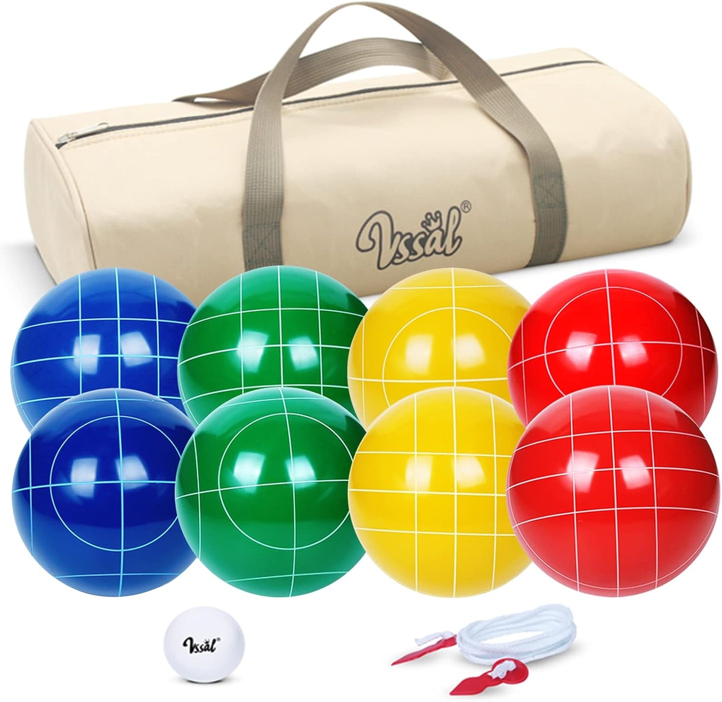 Bocce Ball Set Regulation Size and Weight for Professional Tournament, Backyard, Beach, Lawn Game with 8 Resin Bocci Balls, Pallino, Measuring Rope, Carrying Bag