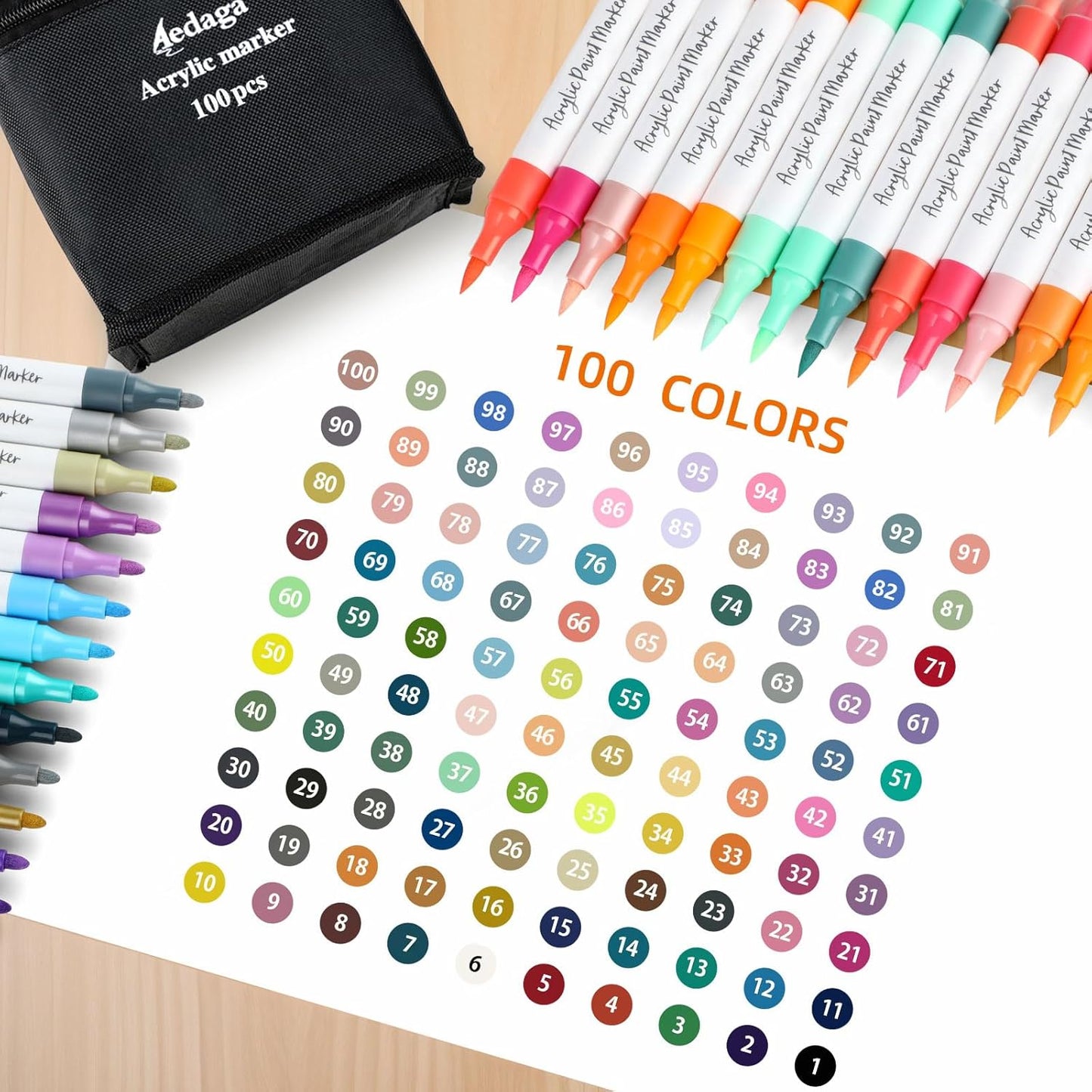 EDAGA 100 Colors Numbered Acrylic Paint Pens