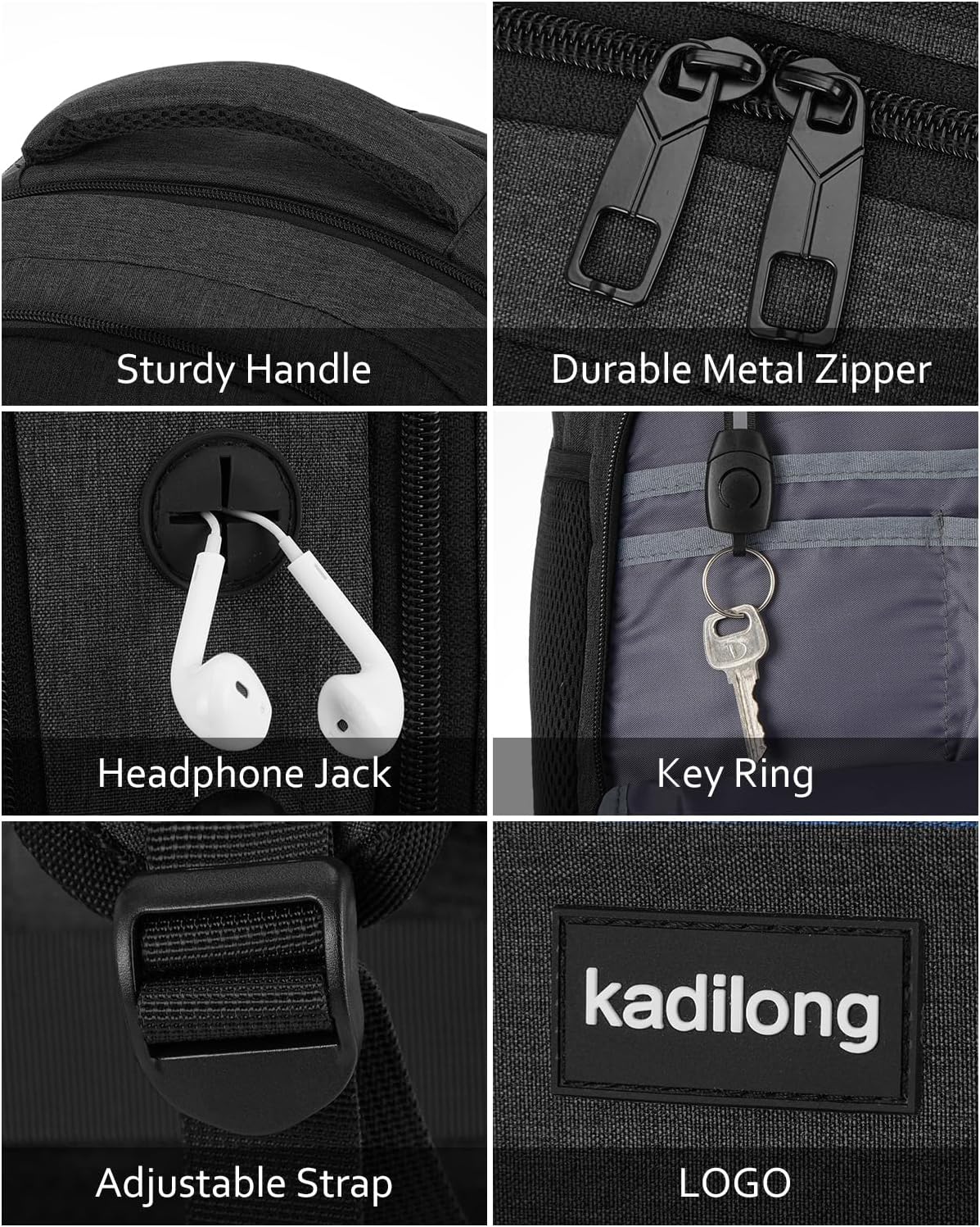 Kadilong 15.6" Laptop Backpack, Black, Anti-Theft, USB Charger