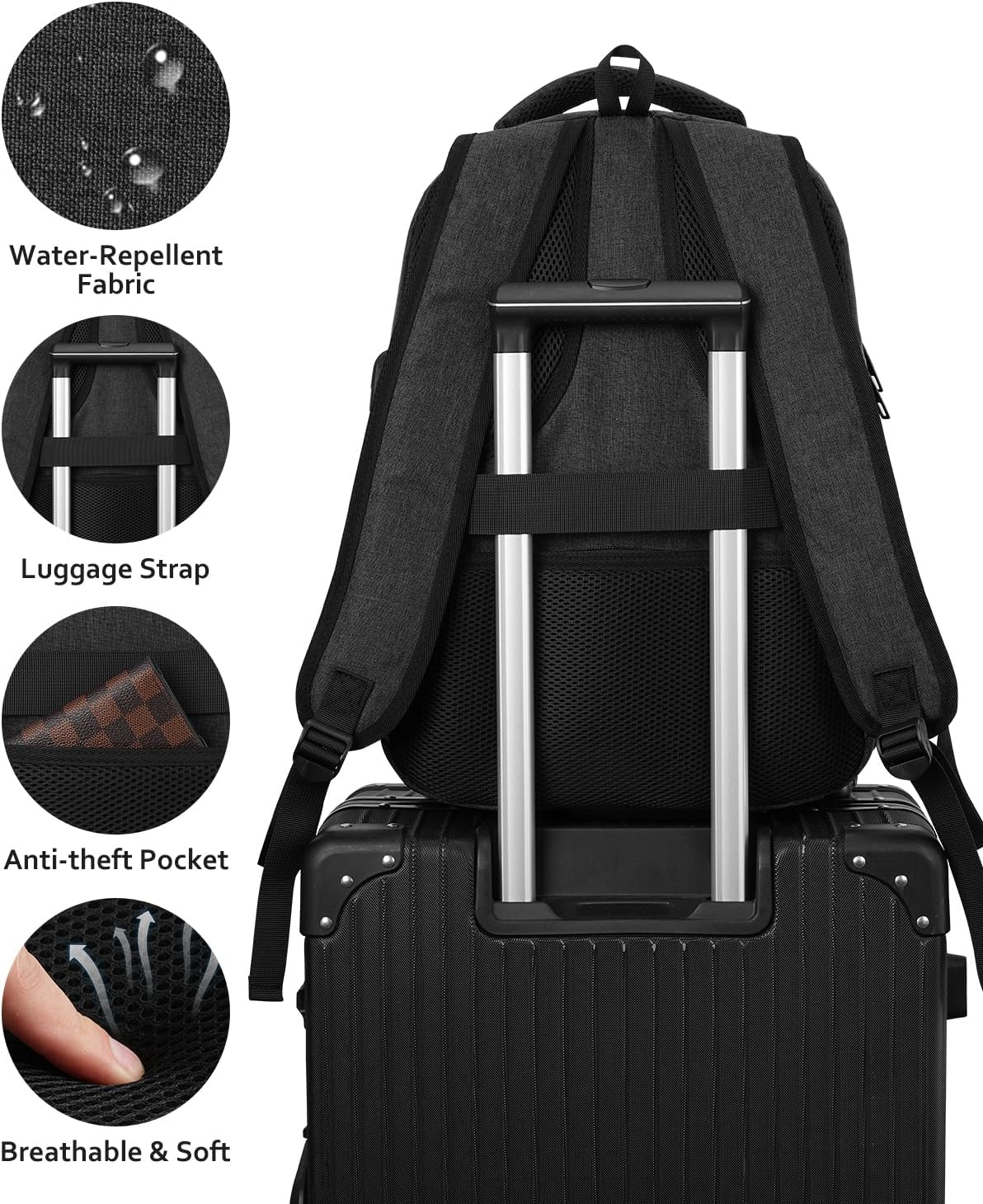 Kadilong 15.6" Laptop Backpack, Black, Anti-Theft, USB Charger