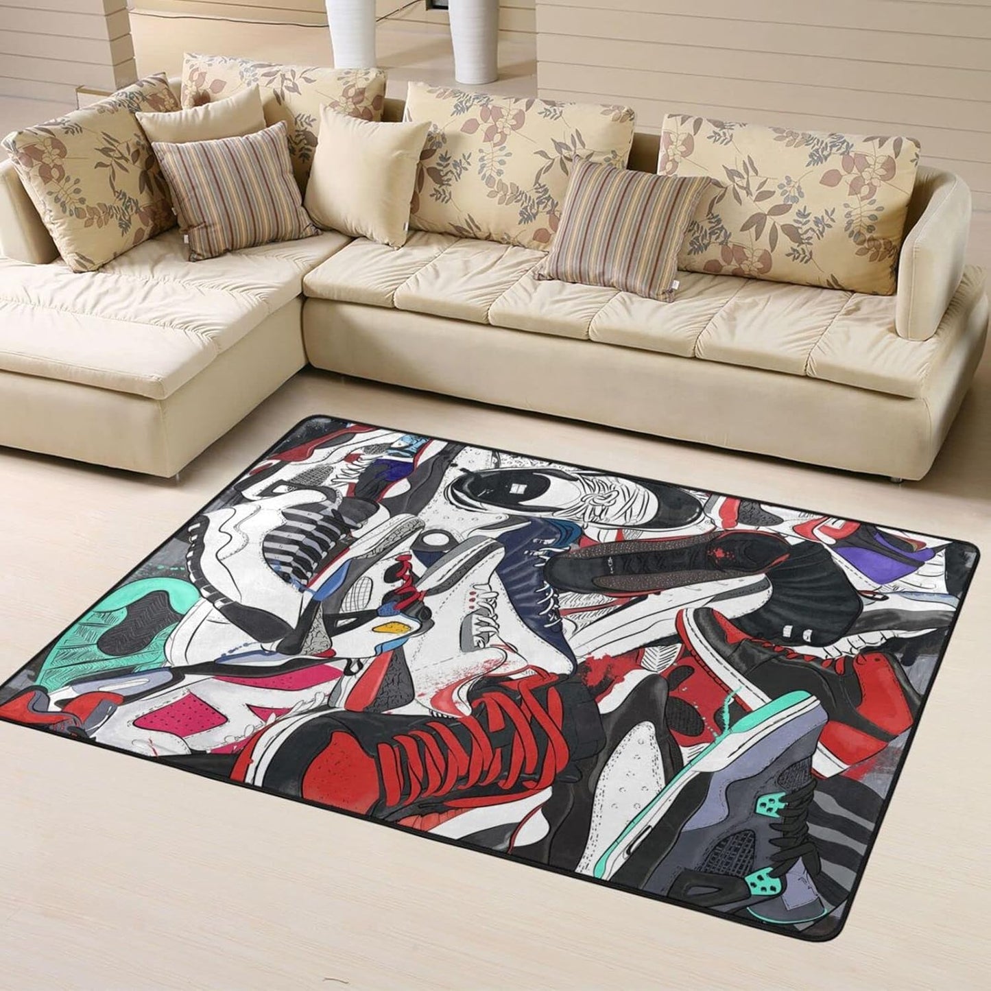 Basketball Shoes, Sneakers Street Decor Rug, 24x36", Colourful