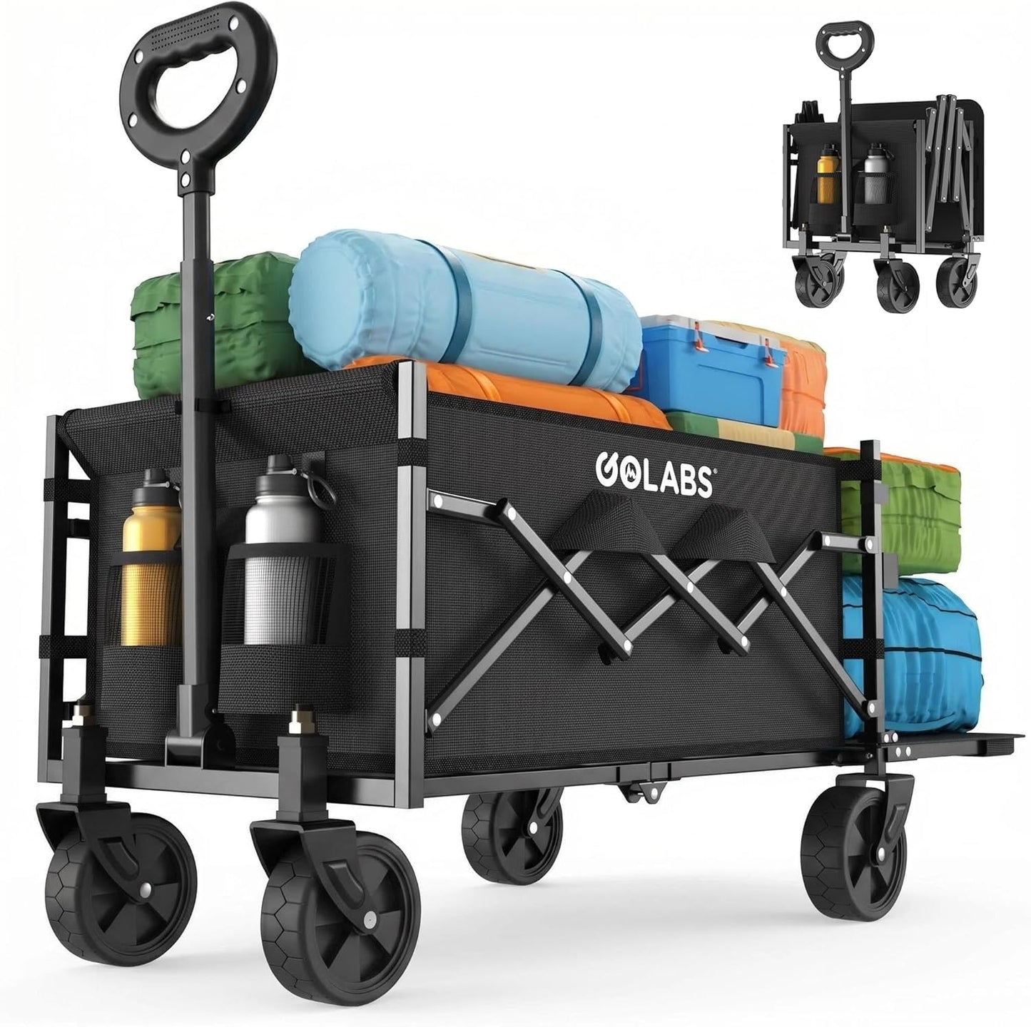 Golabs Collapsible Wagon Cart Max 350lb Load & Expandable Storage 100L, Black