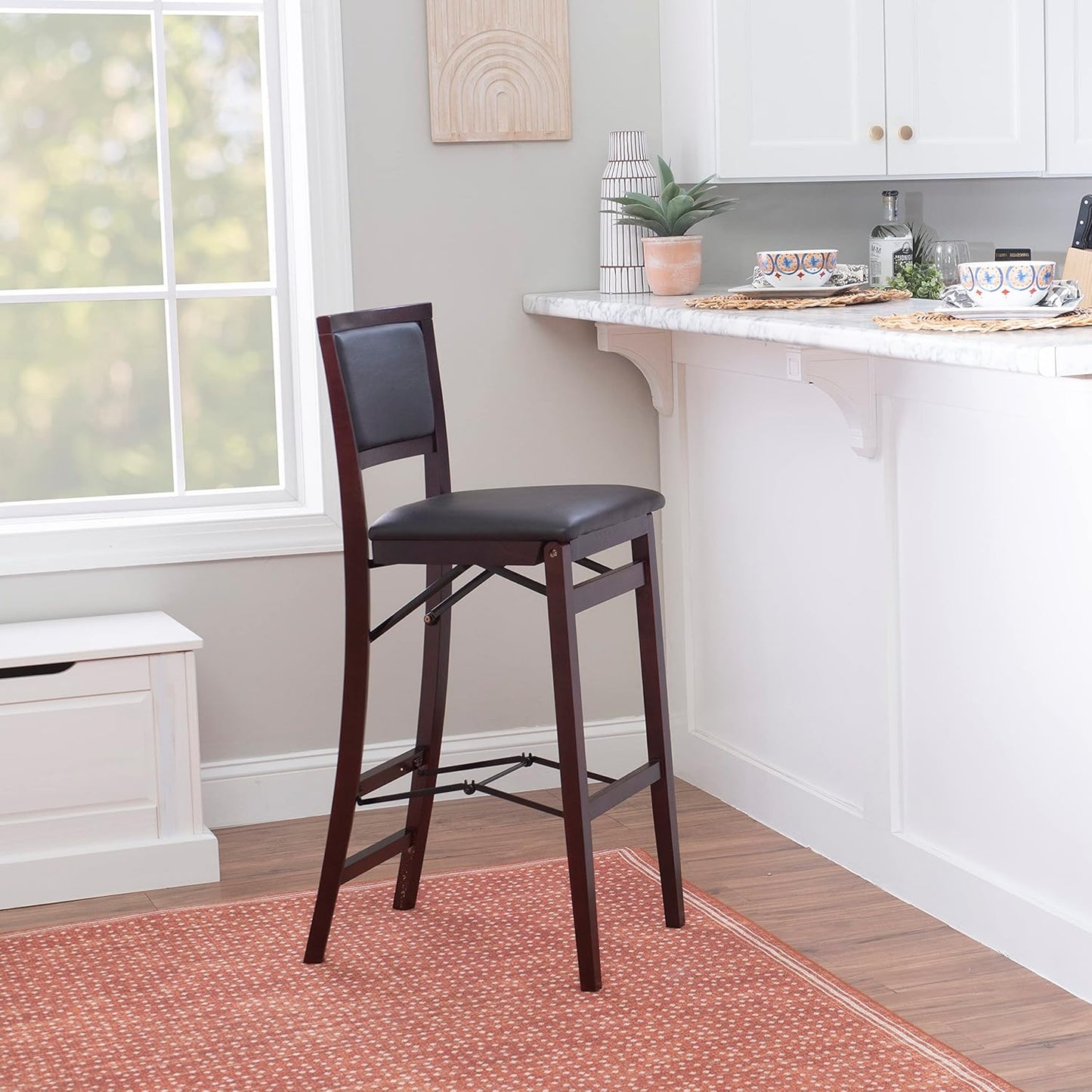 Linon Keira Pad Back Folding Bar Stool, Color: Merlot/Brown