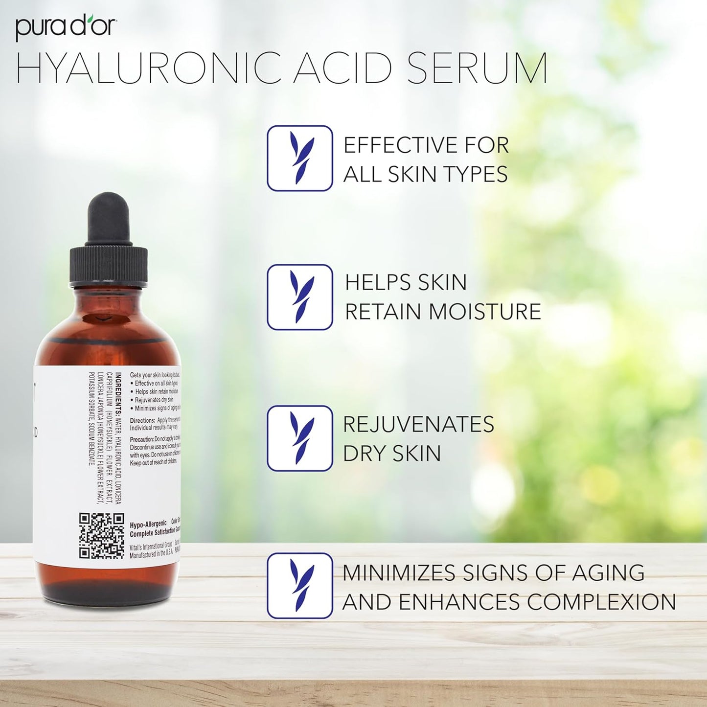 PURA D'OR Hyaluronic Acid Serum For Deep Hydration (3.3oz x3 = 9.9oz)