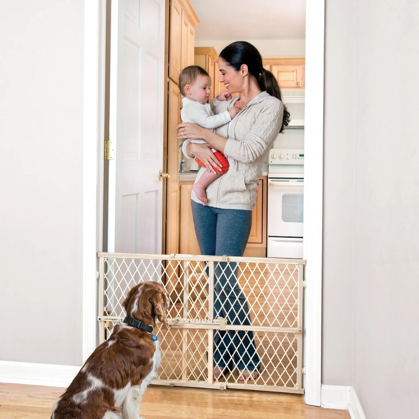 Evenflo Position & Lock Value Adjustable Wood Baby Gate, (Natural), Fits Openings 26 - 42 in. Wide