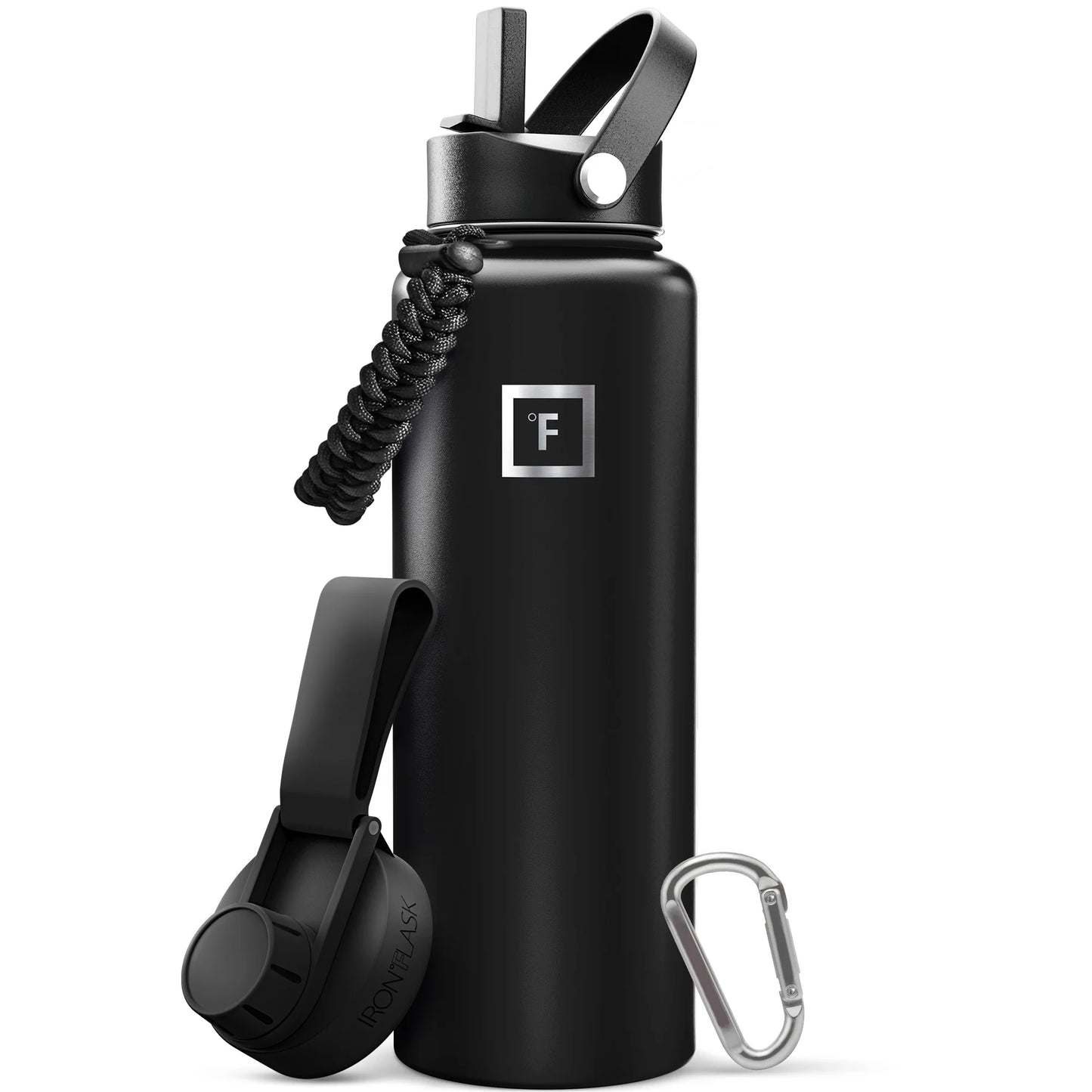 IRON FLASK 40oz Wide Mouth Sports Water Bottle - Midnight Black