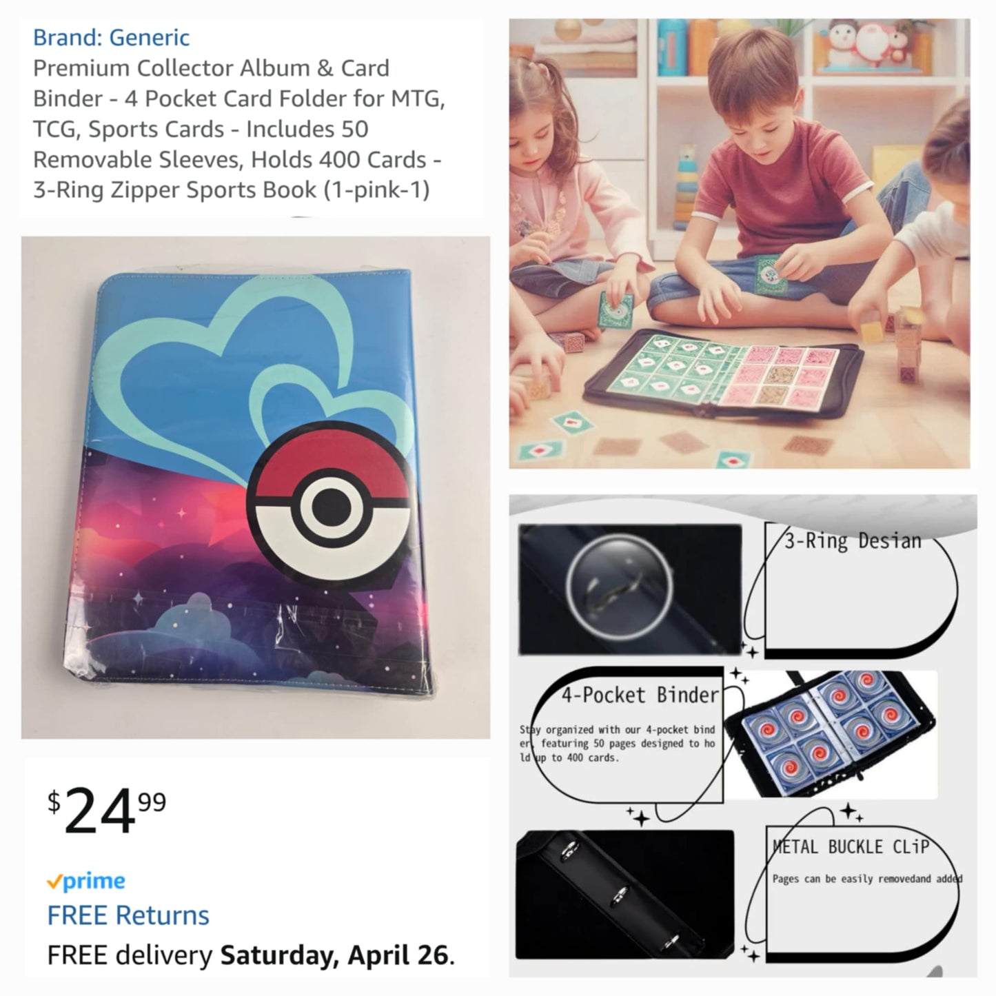 Large Premium Pokémon Card Collection Binder 400 Card Capacity