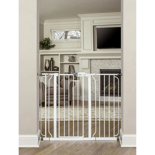 White metal gate in a living room setting with furniture and decor.