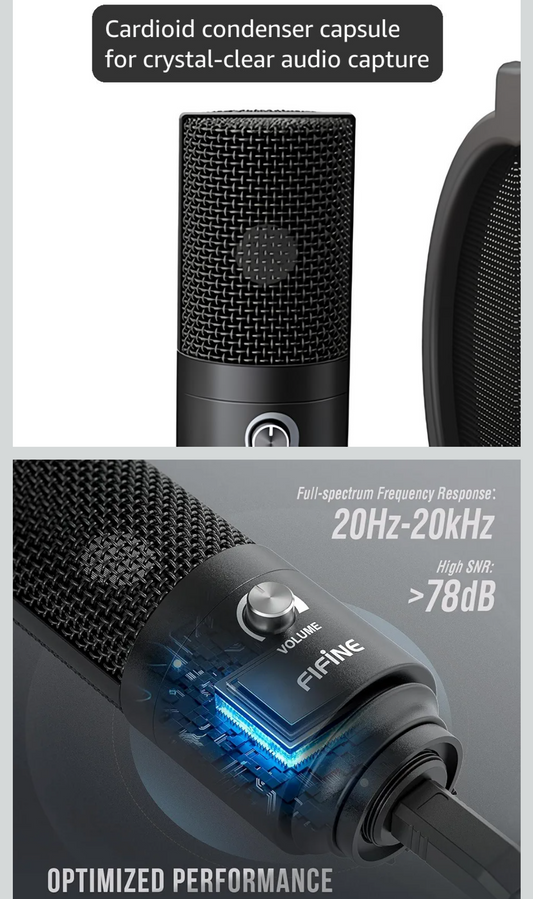 Fine Studio Condenser Mic w/ Boom Arm Podcasting Kit T-669