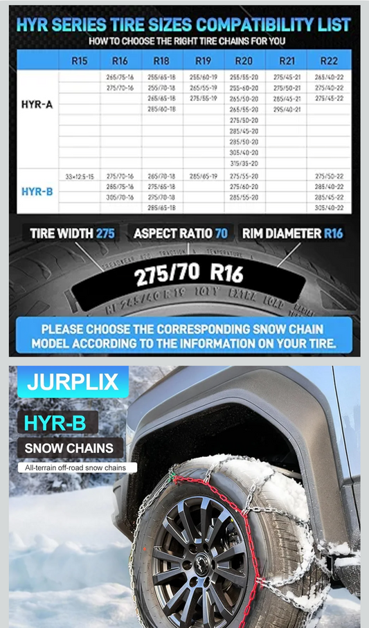 Auto Fixing Snow Tire-Chains for Sizes 265, 275, 285, 305 Set of 2