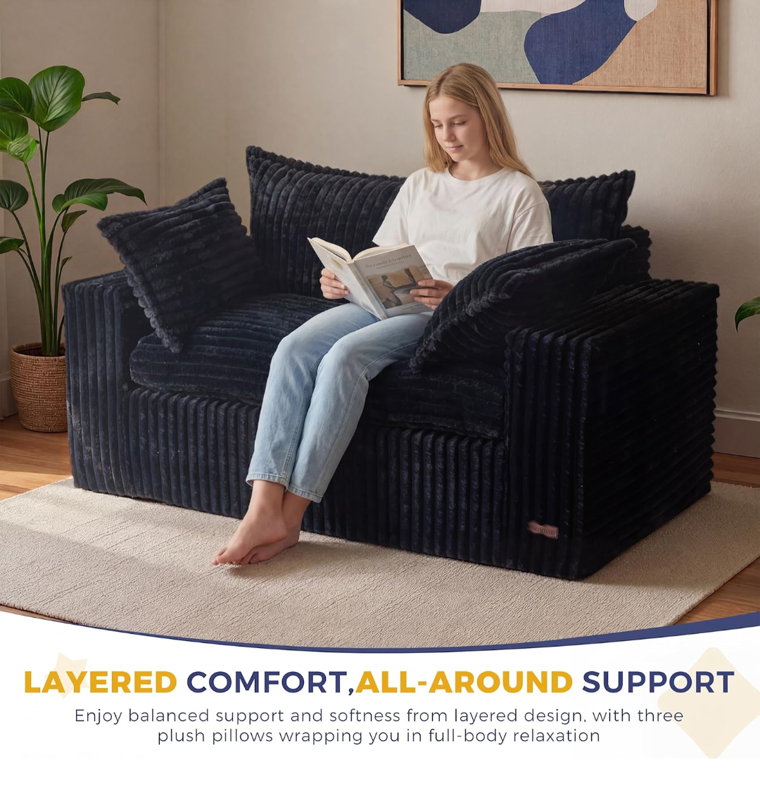 Maxyoyo 59" Bean Bag Sofa Couch, Black