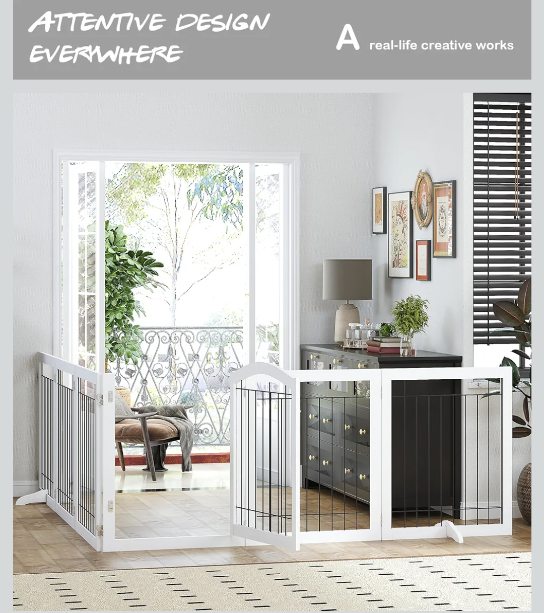 Pawland 144" x 30" Walkthrough Freestanding Wire Pet Gate, White