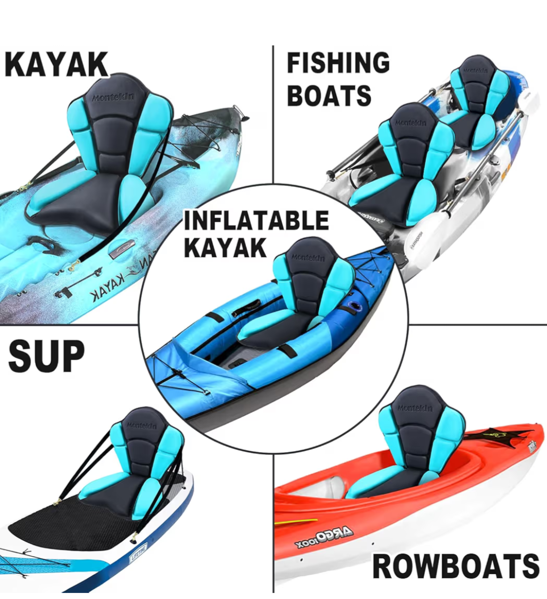 Thickened Kayak Seat with Back Support, Cushioned, Sit-on-Top
