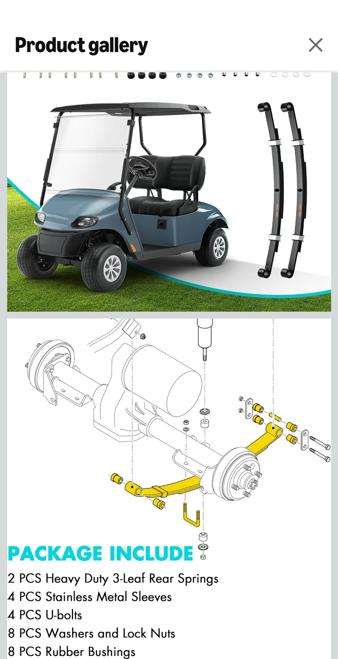 Upgraded Heavy Duty Rear 3-Leaf Springs Kit for EGO TXT/Medalist Electric 1994-2013 and Gas 1996-2008 Golf Cart Suspension with Bushings Sleeves and U Bolts
