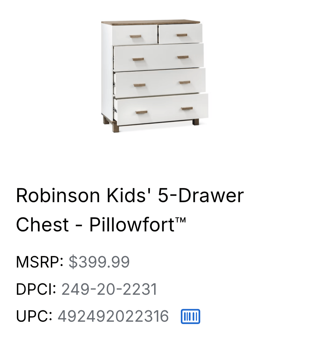 Pillowfort Robinson Kids' 5-Drawer Dresser, White
