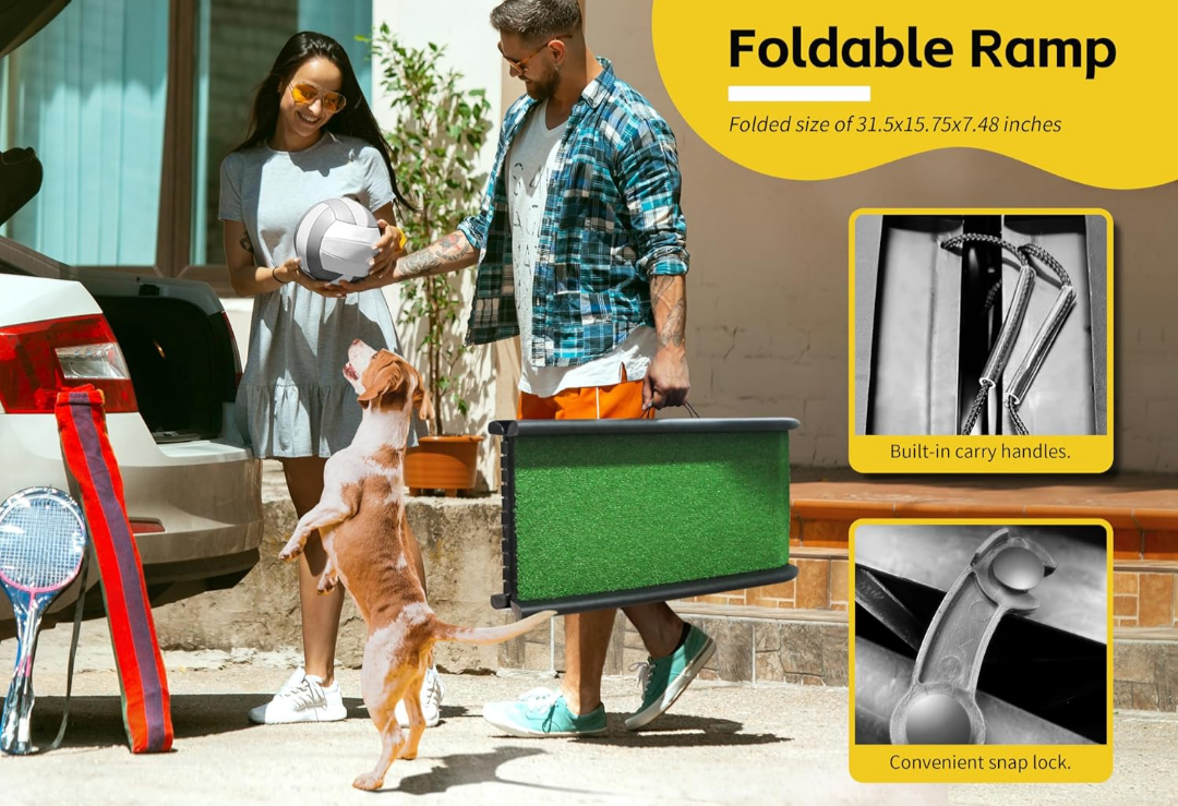 Pet-Step Folding Portable Dog Ramp with Poly Grass