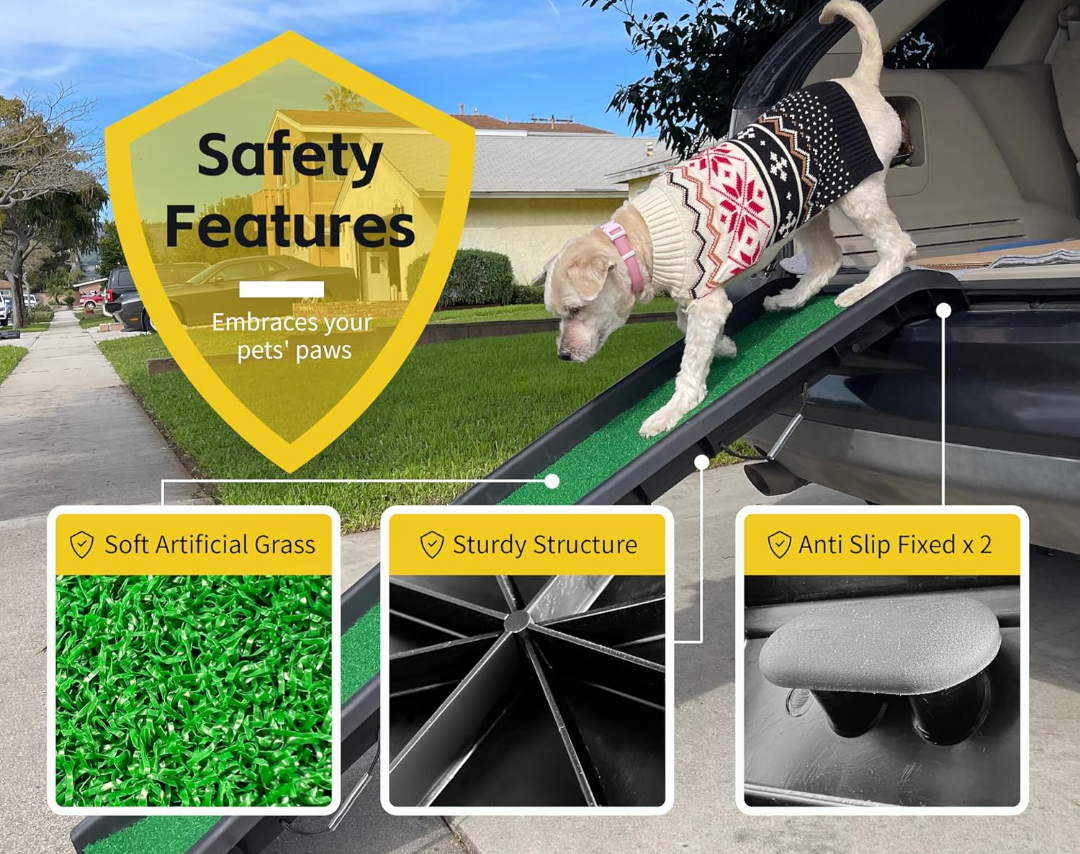 Pet-Step Folding Portable Dog Ramp with Poly Grass