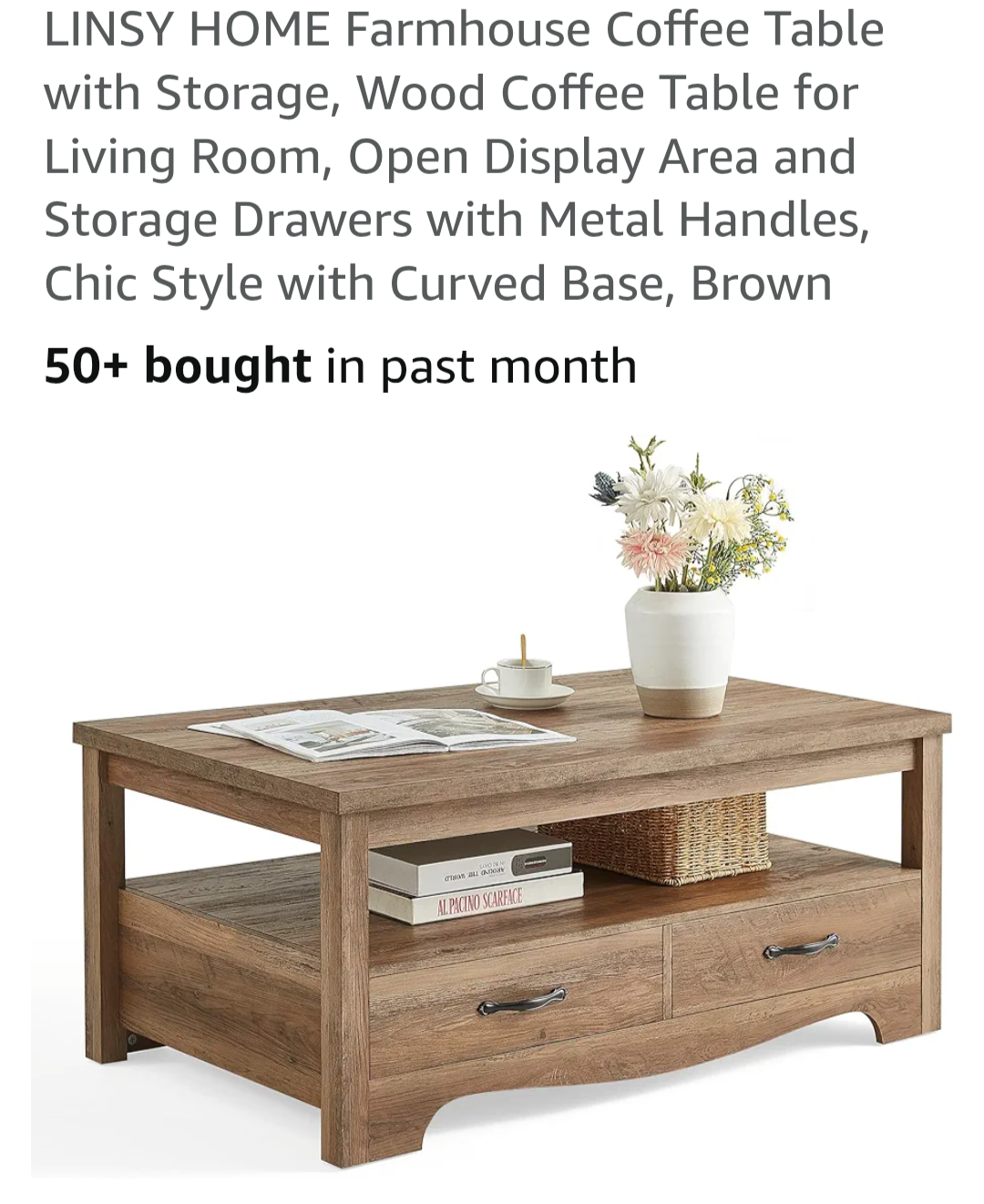 Linsey Home Farmhouse Coffee Table, Brown