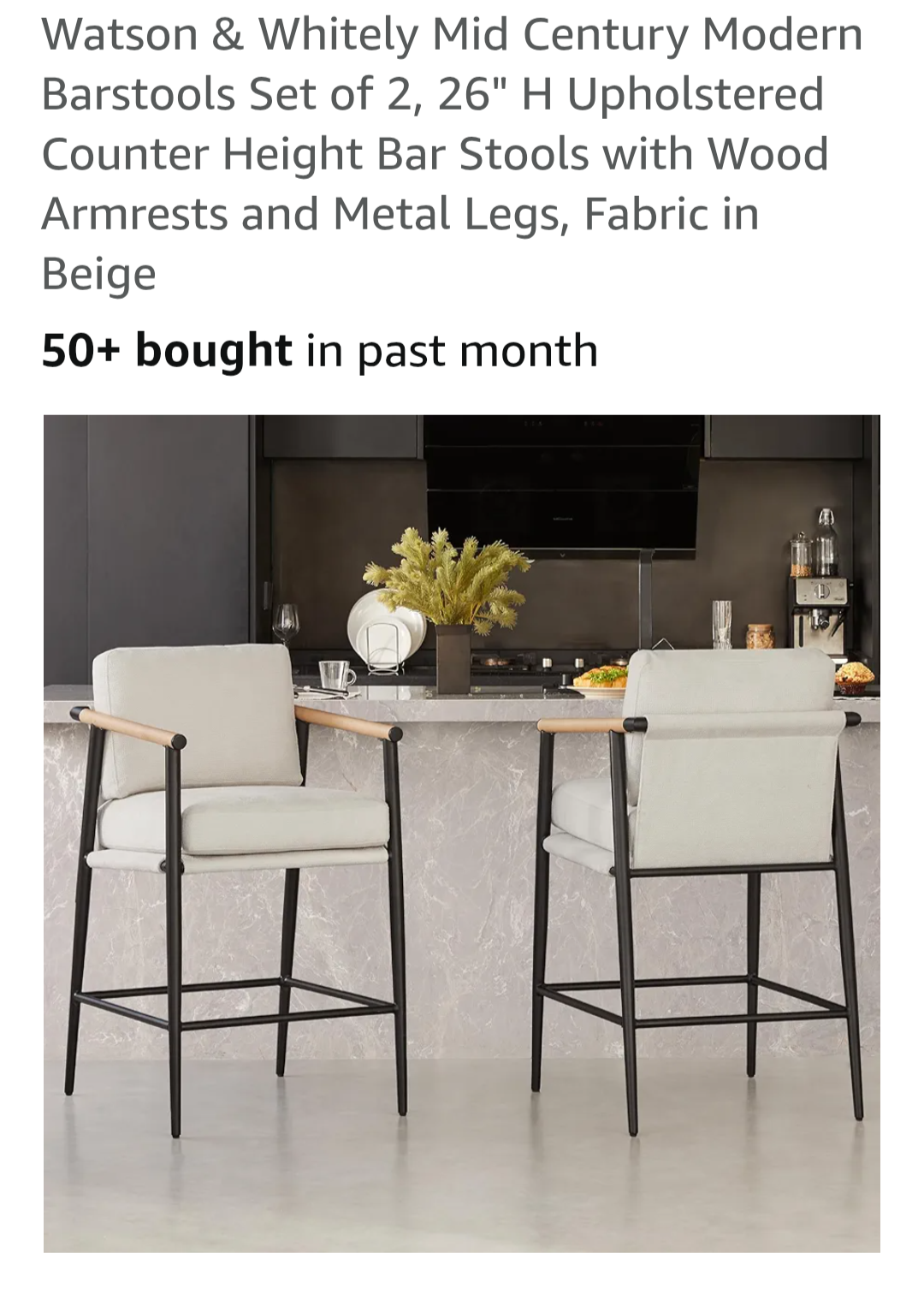 Watson and Whitely Mid Century Modern 26" Counter-Height Chairs 2-Pack, White