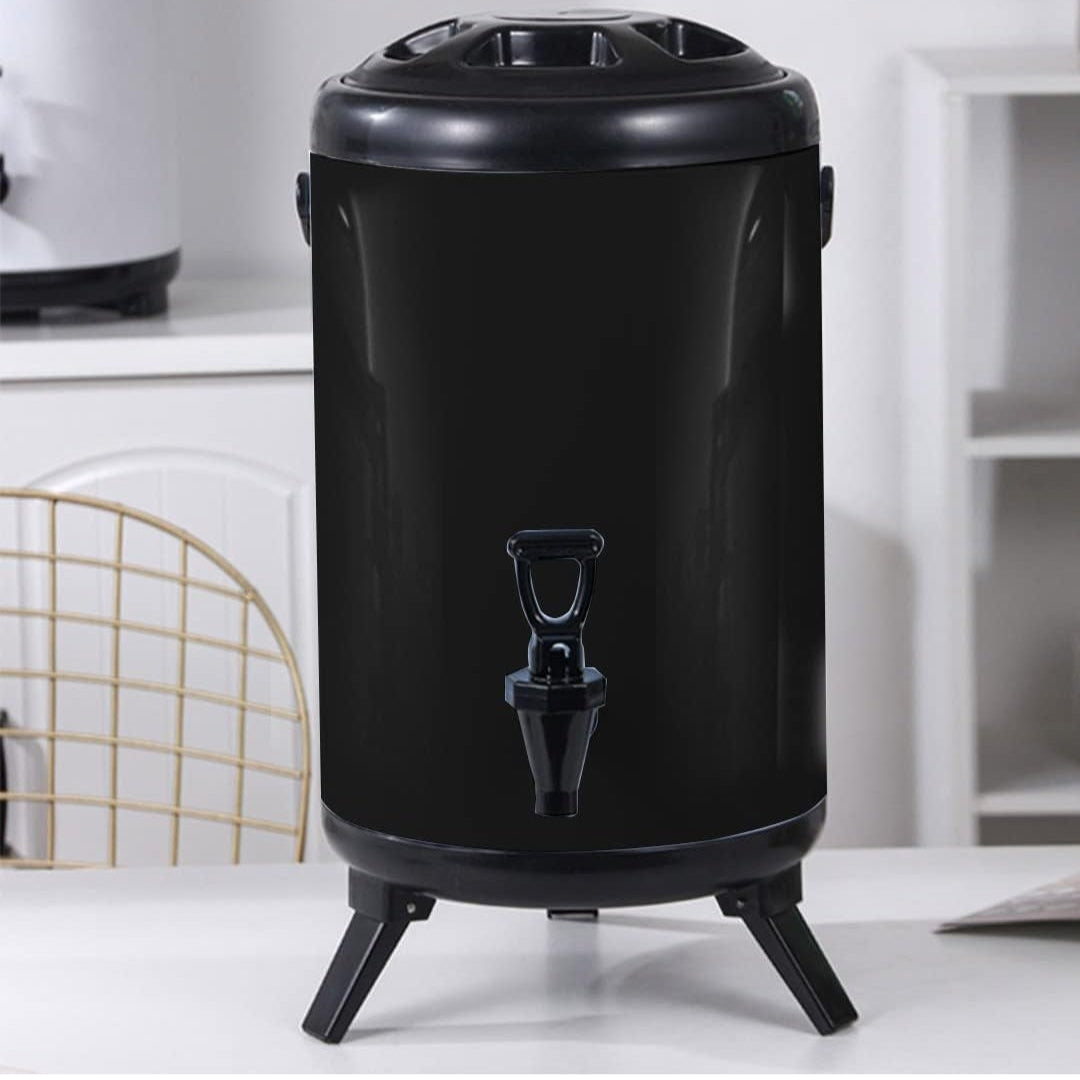 8L Stainless Steel Insulated Milk Tea Barrel Hot and Cold Beverage Dispenser Container, Black