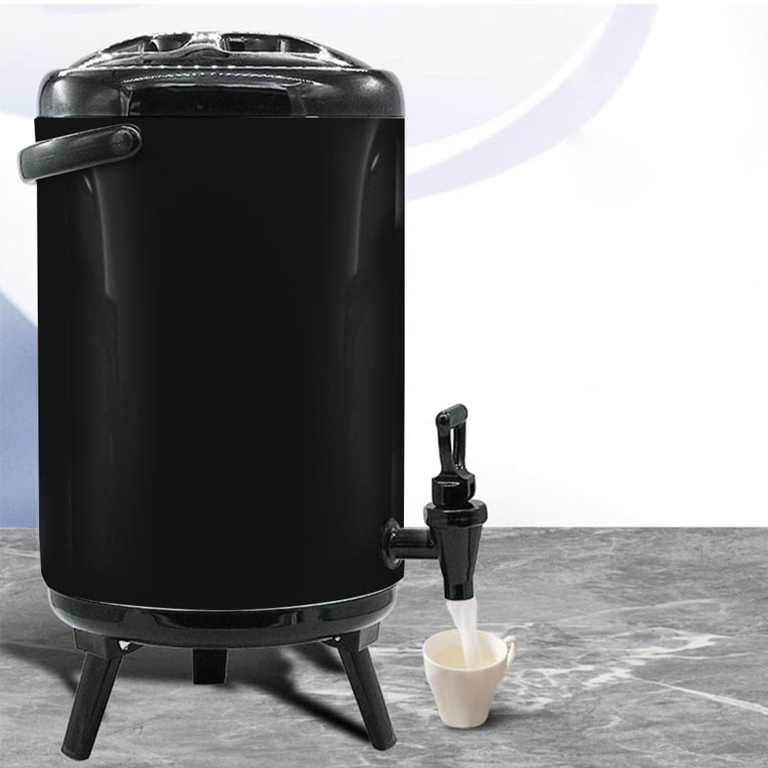 8L Stainless Steel Insulated Milk Tea Barrel Hot and Cold Beverage Dispenser Container, Black