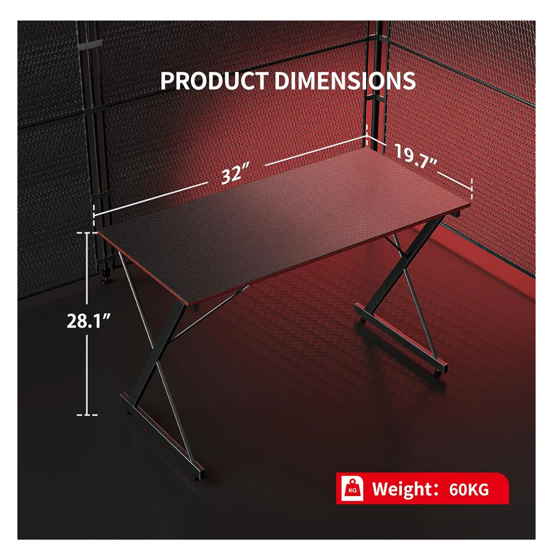 43" Gaming Computer Desk with X-Style Metal Frame and Carbon Fiber Desktop, Black