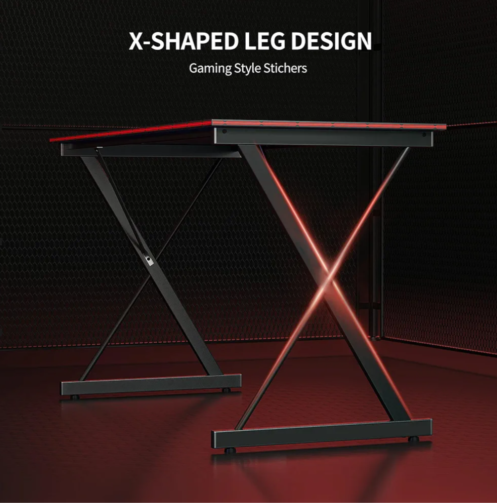 43" Gaming Computer Desk with X-Style Metal Frame and Carbon Fiber Desktop, Black