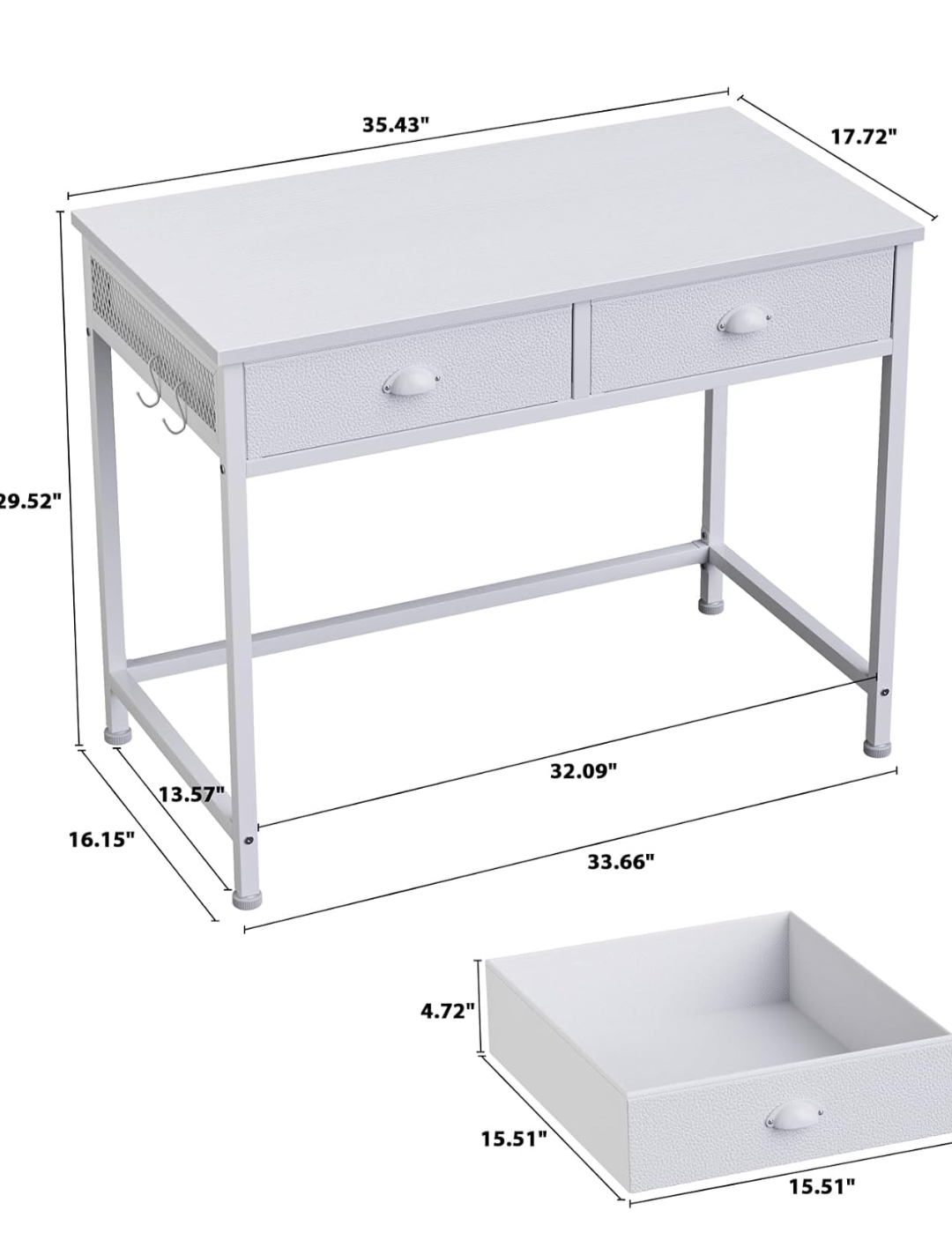 Furology Small Home Office Desk with Two Fabric Drawers, White