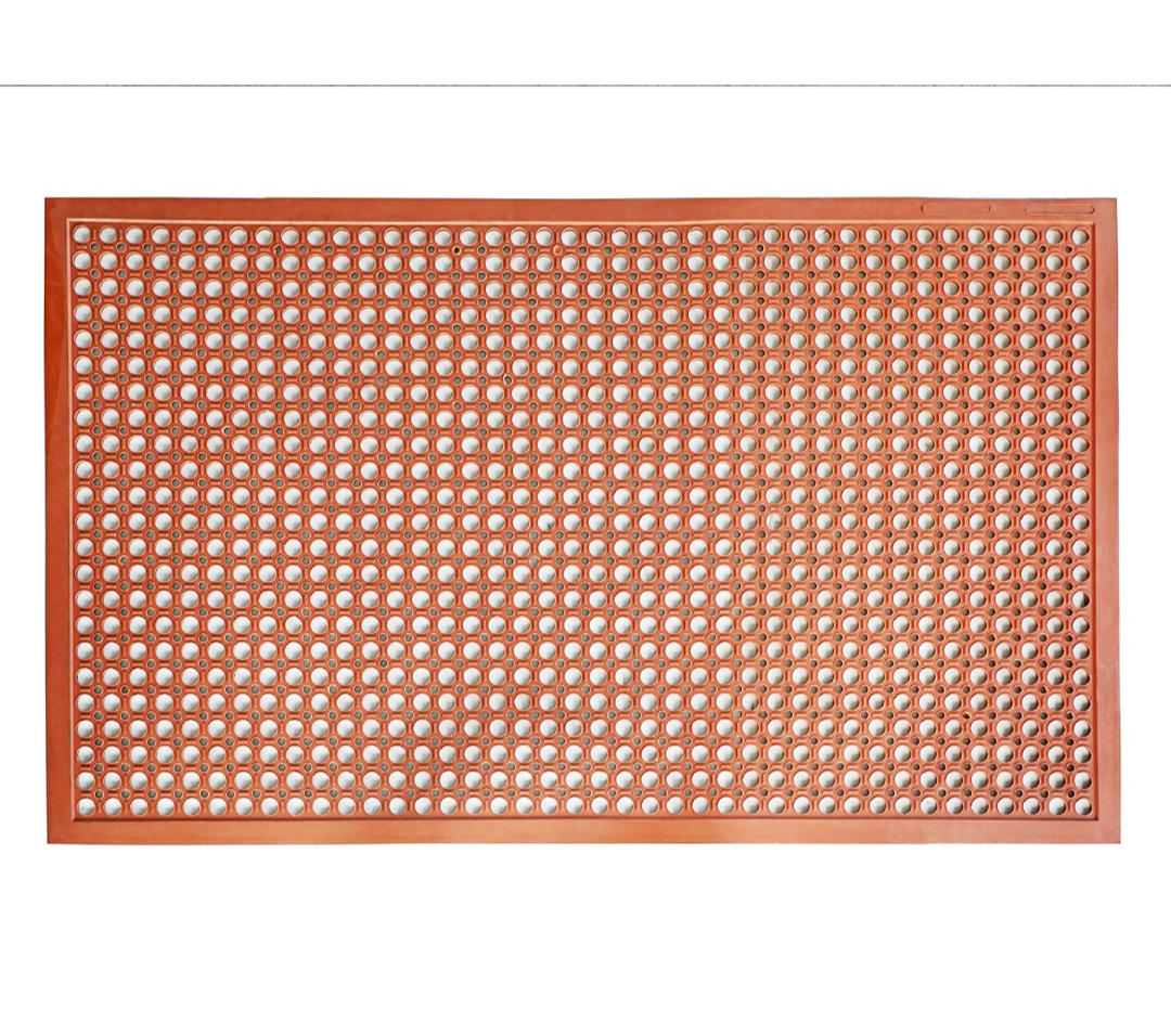 Commercial Anti-Fatigue, Quick-Drain, No-Slip Rubber Floor Covering, 36" x 60" Orange