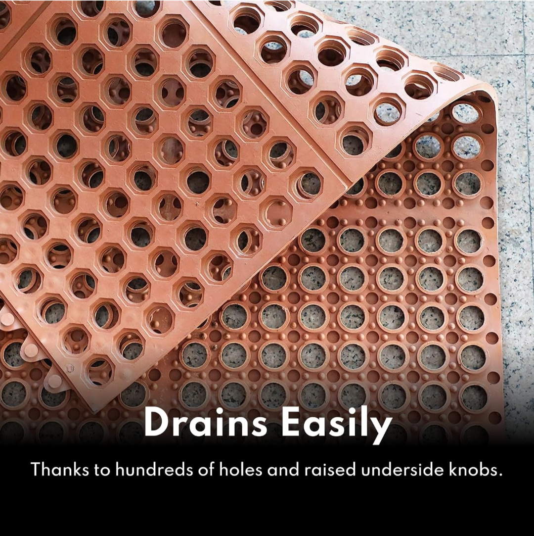 Commercial Anti-Fatigue, Quick-Drain, No-Slip Rubber Floor Covering, 36" x 60" Orange