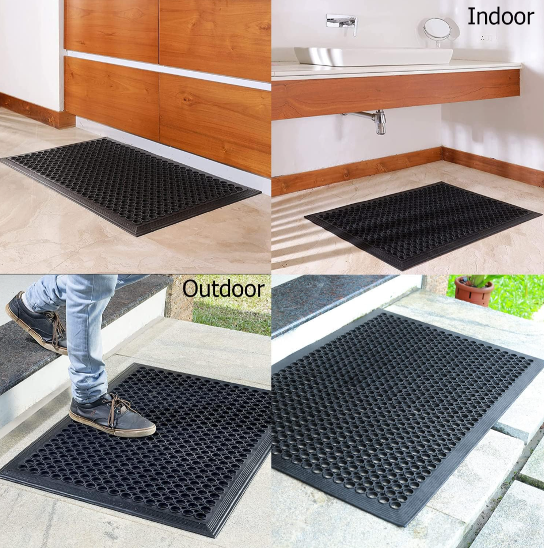 2-Pack 24"x 36" Commercial No-Slip Anti-Fatigue Rubber Floor Mat, Black
