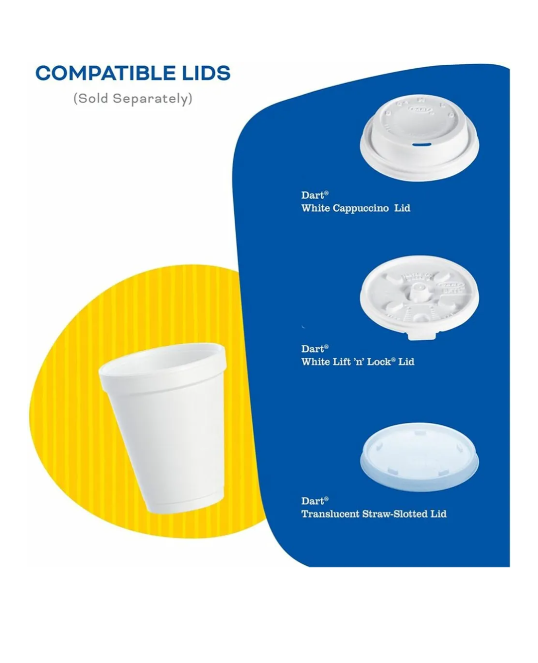 Product page showing compatible lids for a container with images and text.